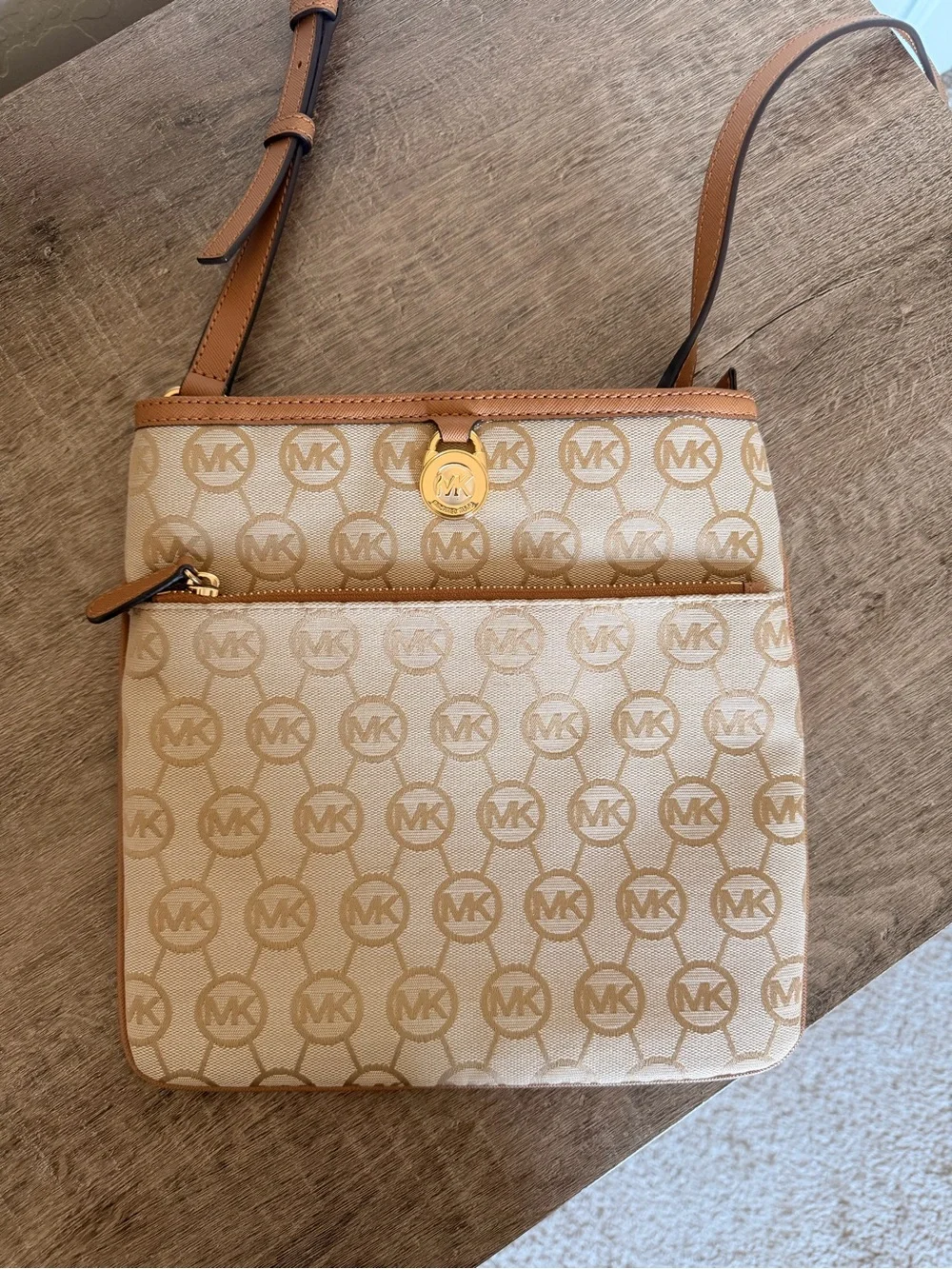 Michael Kors Tan and Beige Signature Crossbody Bag